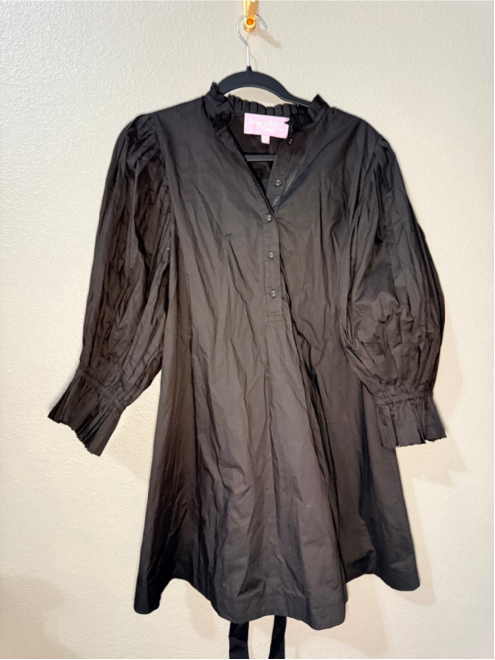 Women's Sincerely Ours Black Puff Sleeve Mini Dress M - Picture 2 of 6